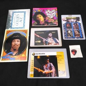 VTG Jimi Hendrix Memorabilia Collector Lot Panini Card Stamp Book Guitar Pick